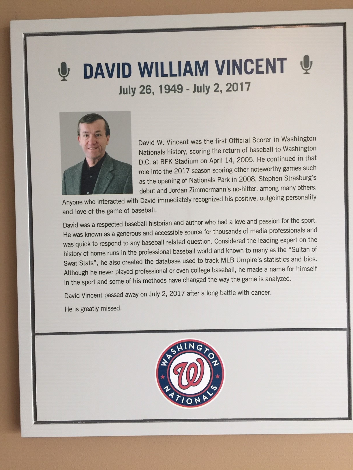 David Vincent plaque