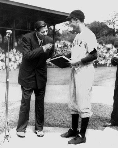 Babe Ruth meets Yale baseball player George H.W. Bush in 1948.